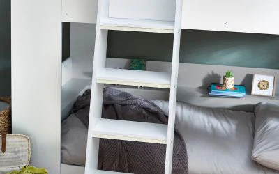 Parsec Bunk Bed – All White with Built-In Shelving and Glow-in-the-Dark Ladder - Image 4