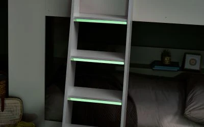 Parsec Bunk Bed – All White with Built-In Shelving and Glow-in-the-Dark Ladder - Image 6