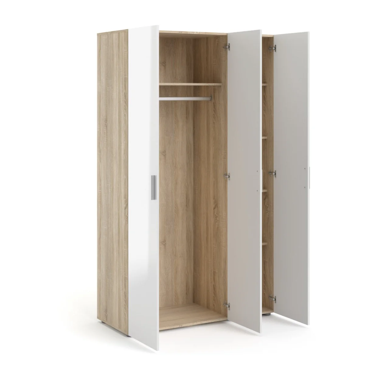 Pepe 3 Door Wardrobe - Oak with White High Gloss - Image 3