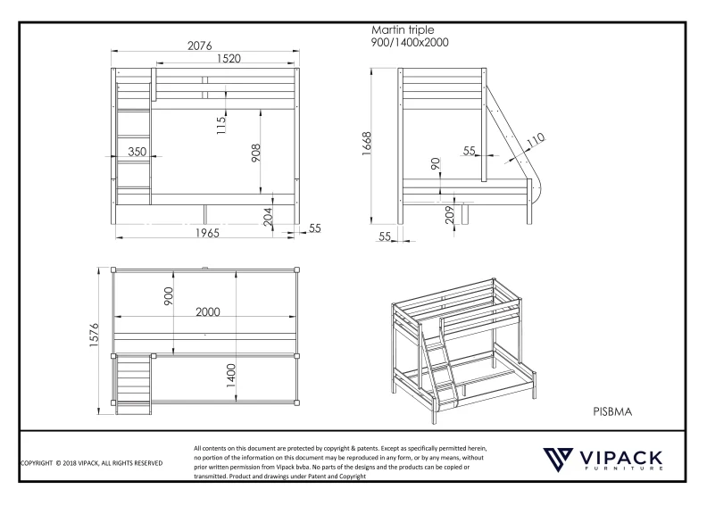 Pino Family Triple Bunk Bed Grey (EXPRESS DELIVERY) - Image 3