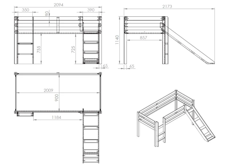 Pino Grey Mid-Sleeper W/Optional Curtain & Slide - Image 8