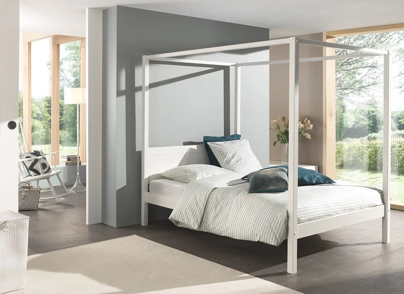 Pino Large Canopy Bedframe – White Lacquer Finish for Euro Double Mattress 140x200cm - Image 2