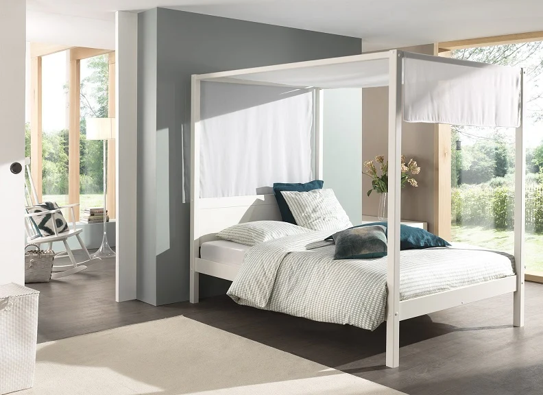 Pino Large Canopy Bedframe – White Lacquer Finish for Euro Double Mattress 140x200cm - Image 4