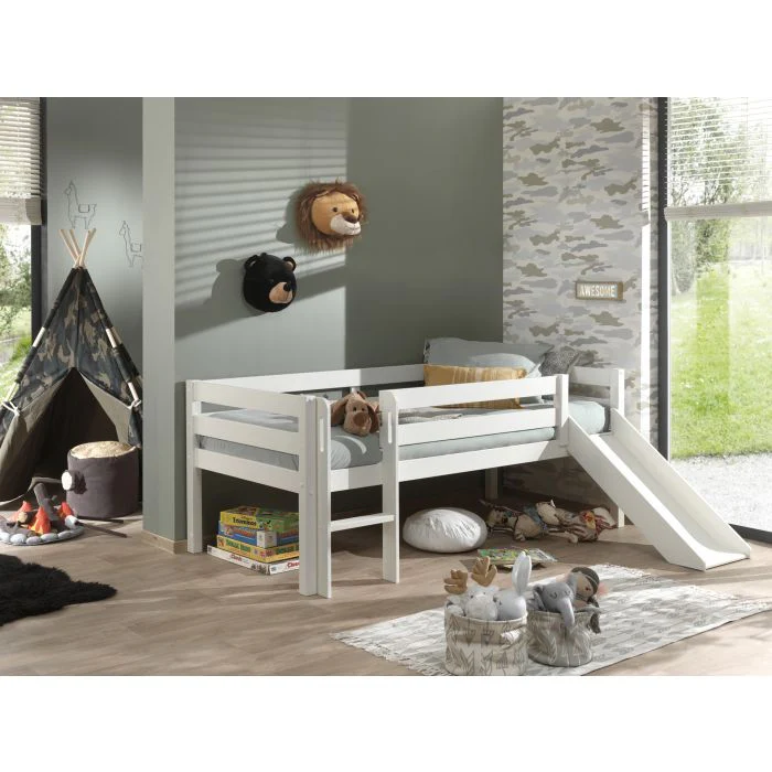 PINO Mid Sleeper with Slide 90 x 200 cm – White Lacquer Finish