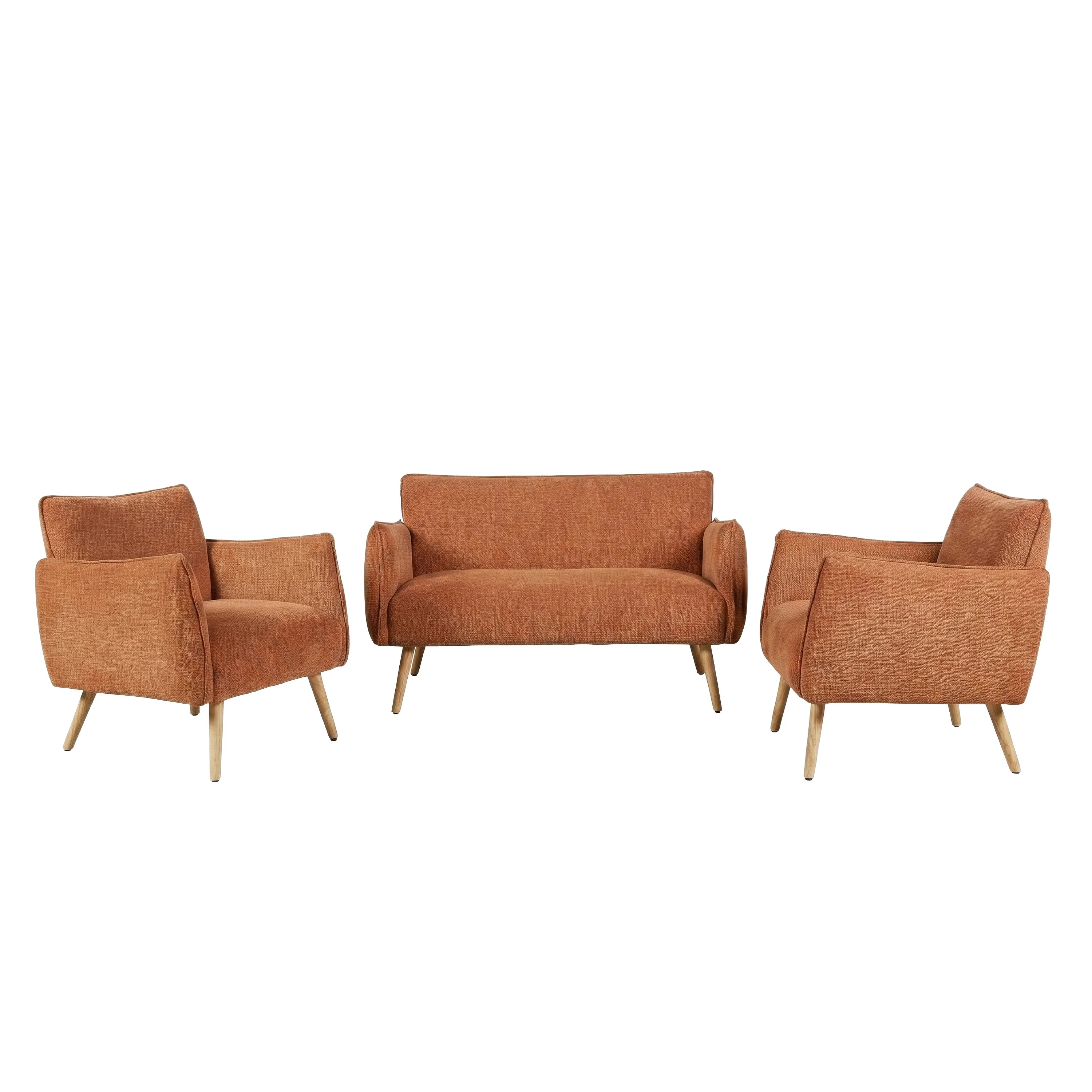 Piper 2+1+1 Sofa Set – Rust with Light-Wood Legs (PRE-ORDER FOR JULY) - Image 2
