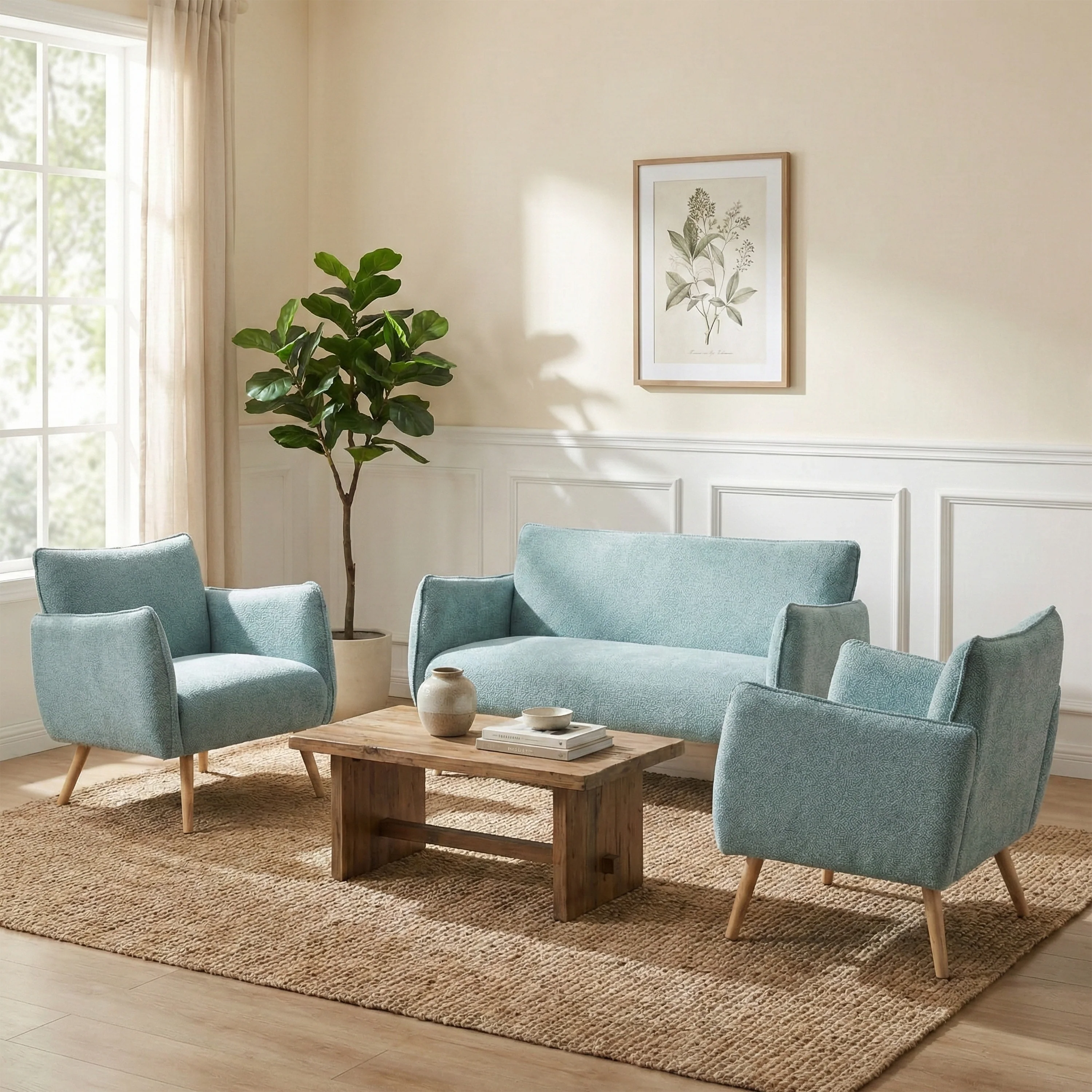 Piper 2+1+1 Sofa Set – Teal with Light-Wood Legs (PRE-ORDER FOR JULY)