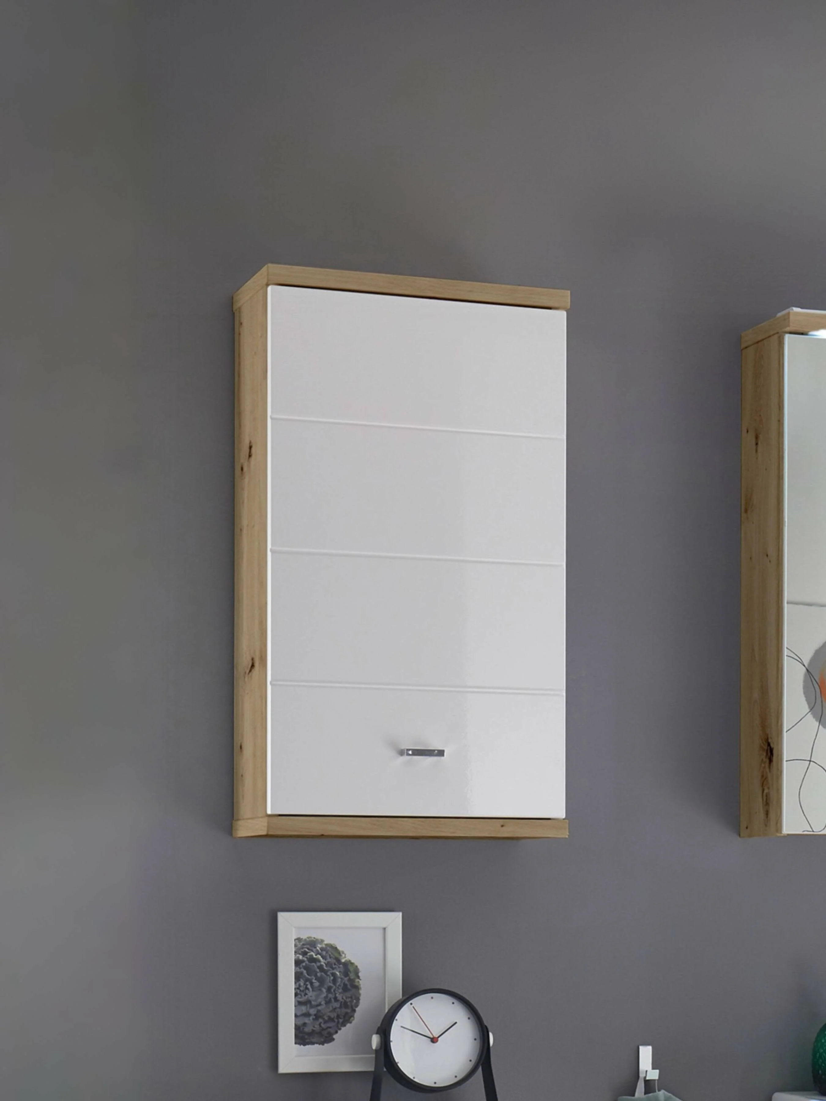 Pool Wall Cabinet – Artisan Oak with Glossy White Front