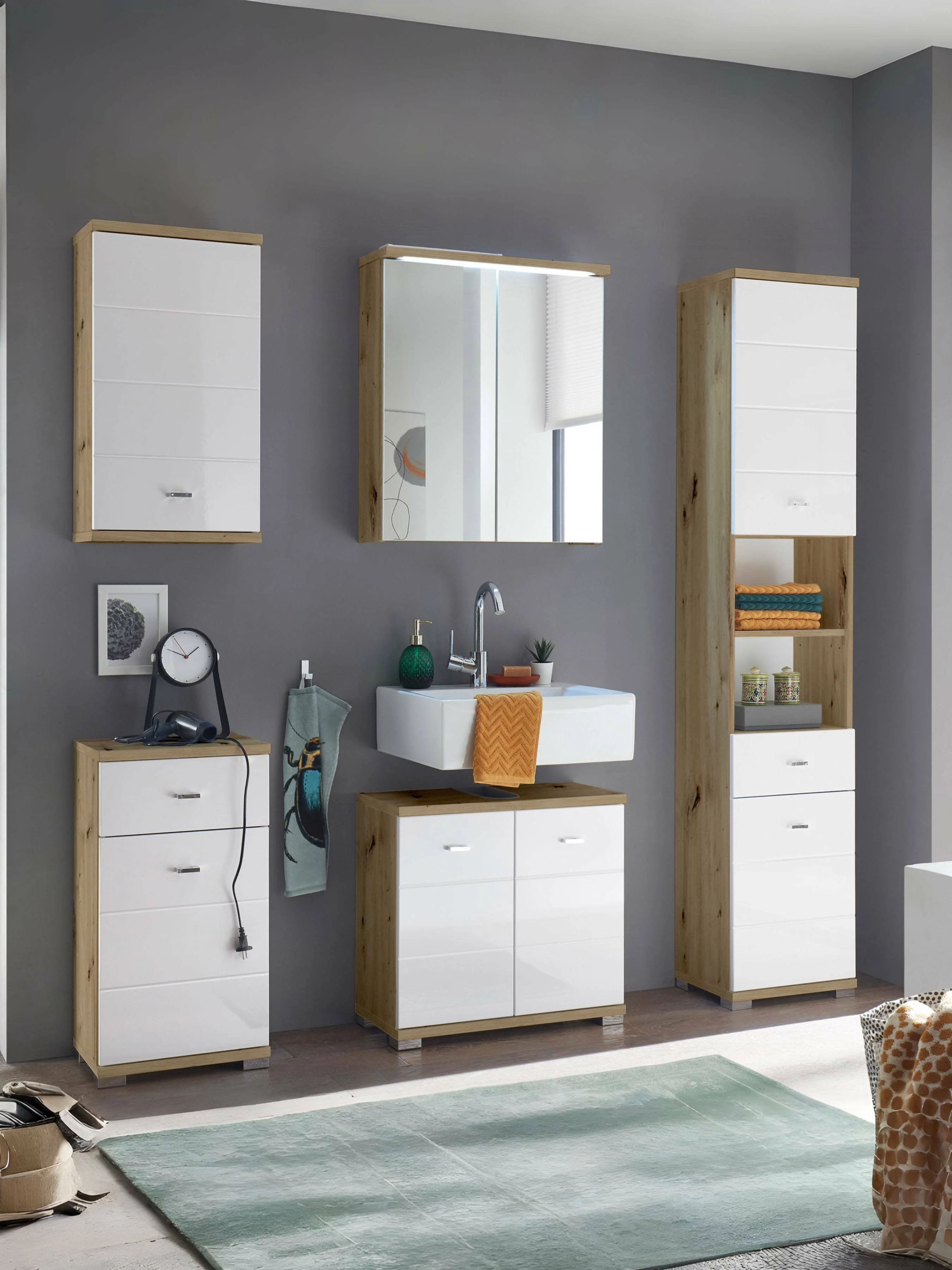 Pool Wall Cabinet – Artisan Oak with Glossy White Front - Image 2
