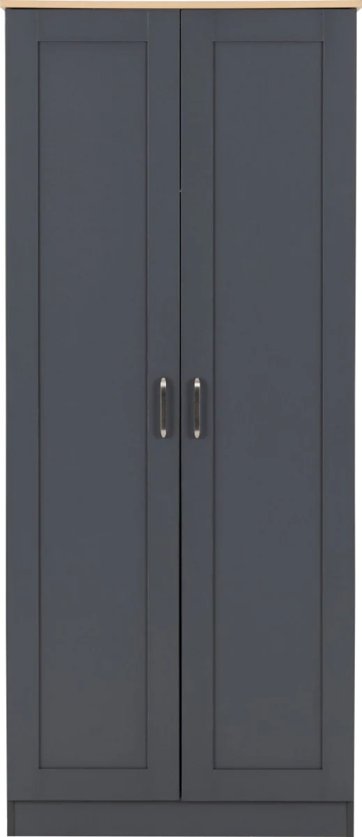 Portland 2 Door Wardrobe – Grey/Oak Effect with Ample Storage (PRE-ORDER ONLY) - Image 3