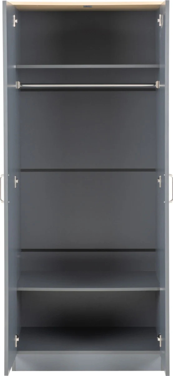 Portland 2 Door Wardrobe – Grey/Oak Effect with Ample Storage (PRE-ORDER ONLY) - Image 4