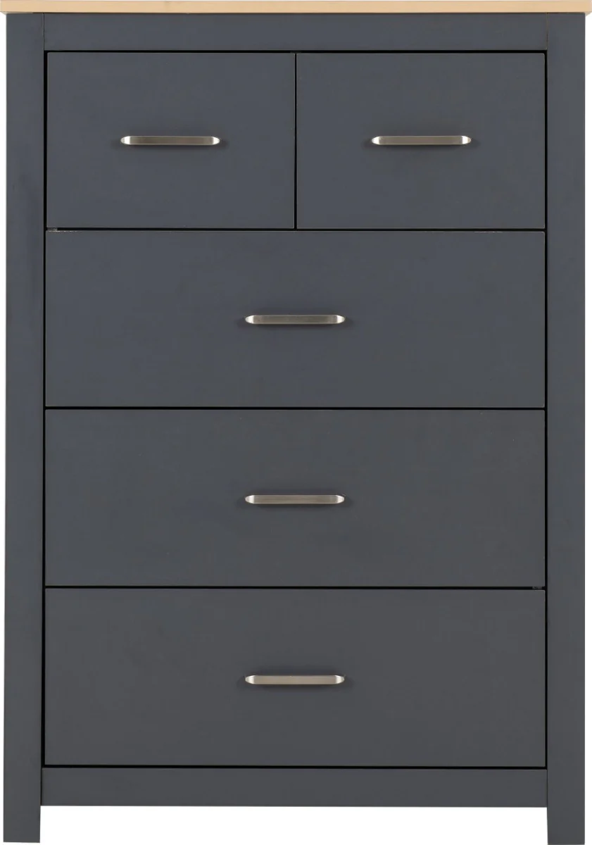 Portland 3+2 Drawer Chest – Grey/Oak Effect with Ample Storage - Image 2