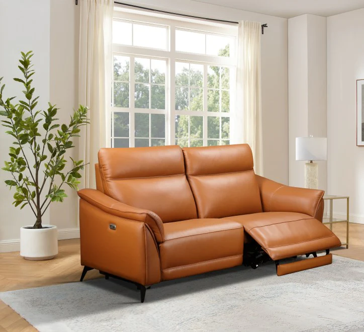 Porto 3 Seater Electric Recliner Sofa – Light Brown Leather with USB Charging