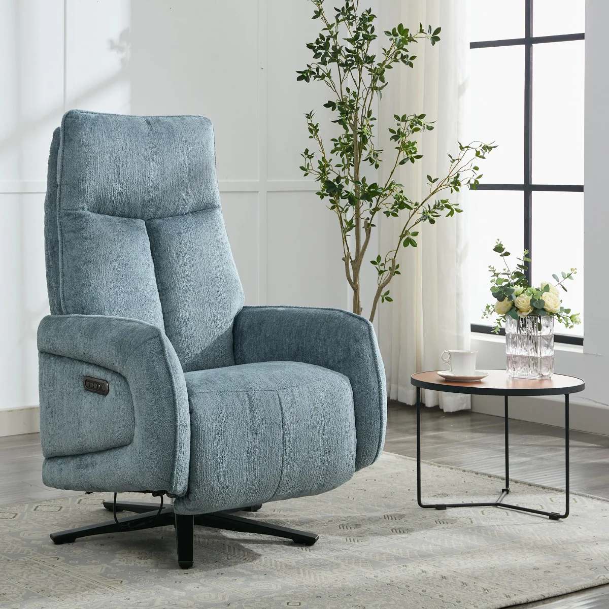 Prestige Fabric Swivel Chair – Electric Recliner with Triple Motor Action