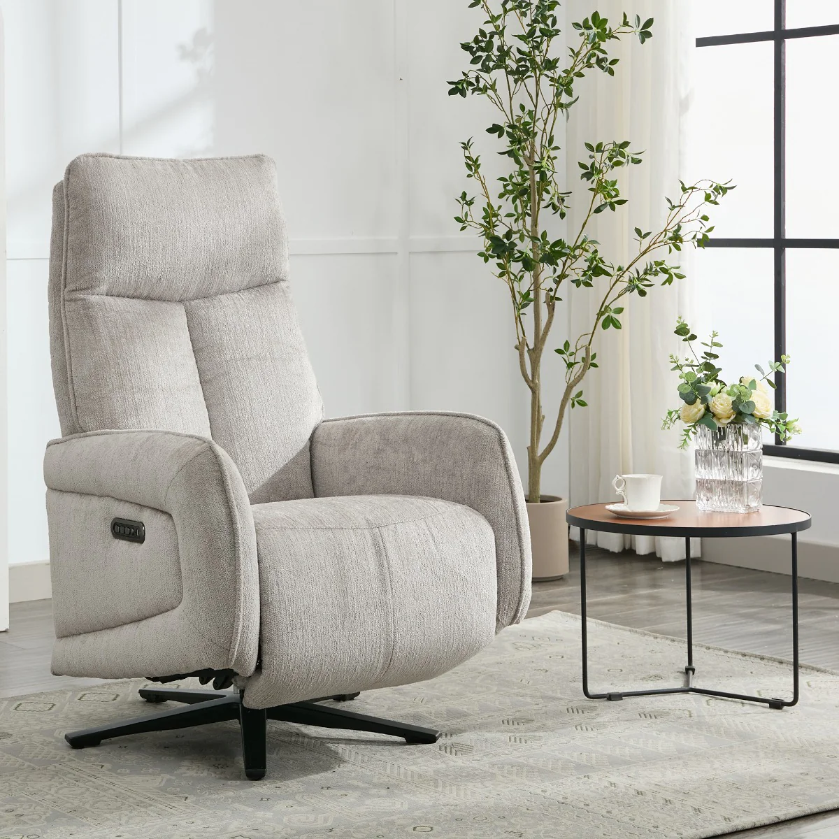 Prestige Fabric Swivel Chair – Electric Recliner with Triple Motor Action