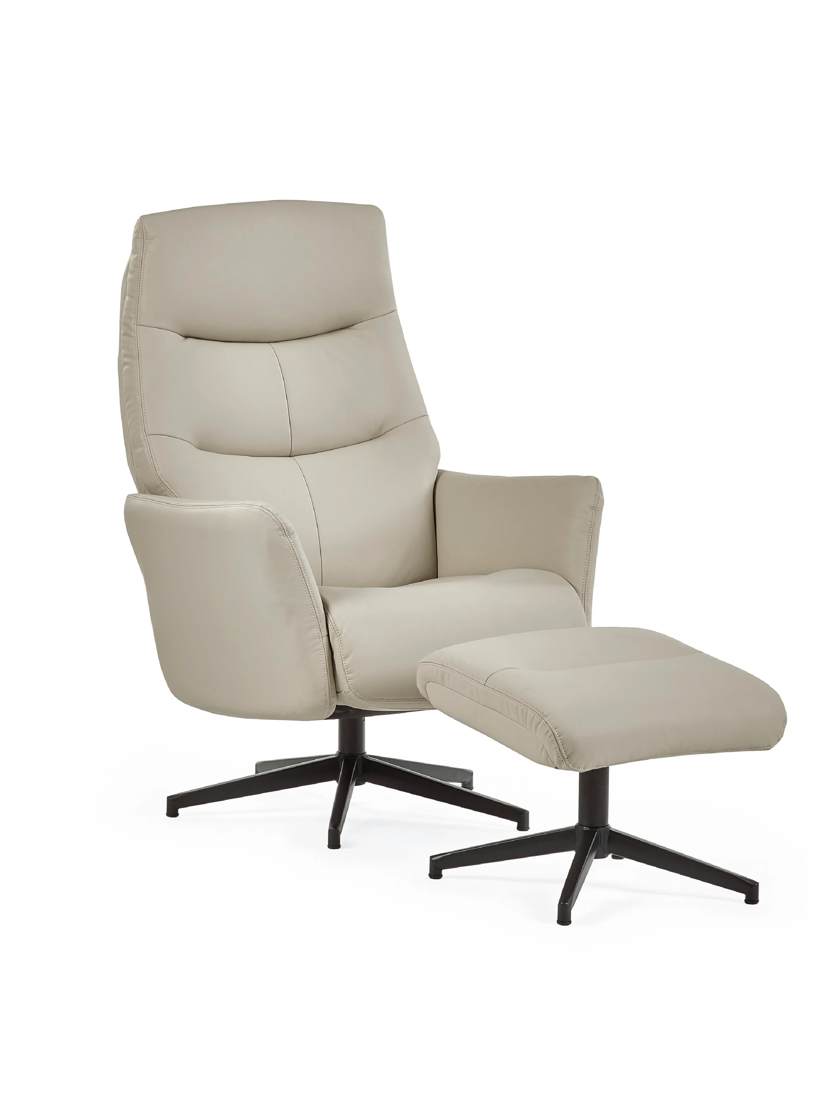 Priya Grey Faux PU Leather Recliner Chair and Stool – Manual Recline with Padded Footstool - Image 2