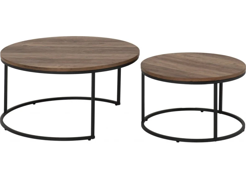 Quebec Round Nest of Tables – Oak Effect with Black Metal Frame - Image 3