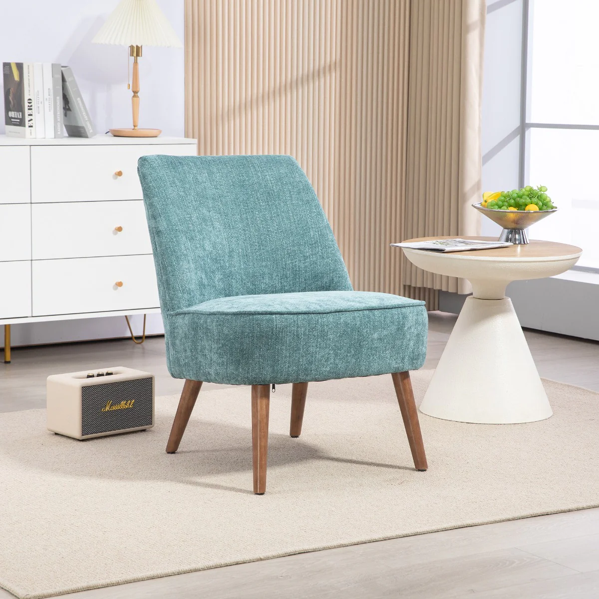 Reagan Bedroom Chair – Teal Fabric with Stained Legs