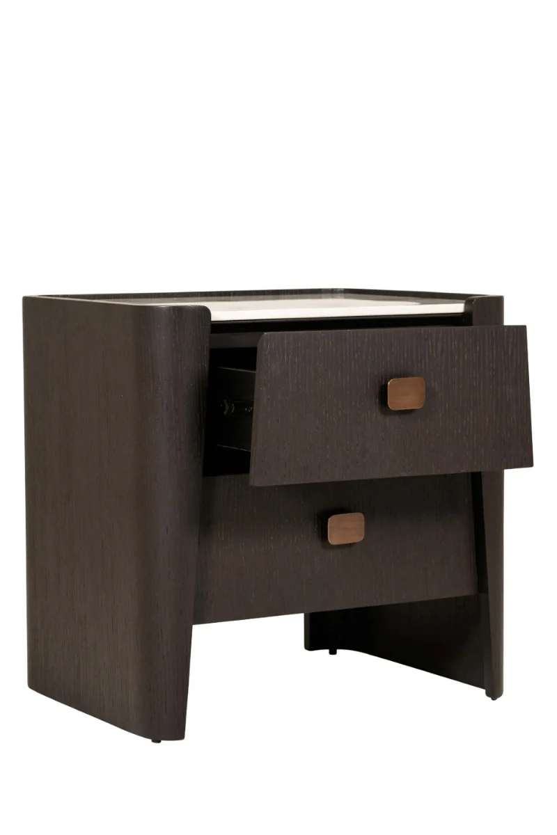 Rhodes 2 Drawer Bedside Table – Ebony with Sintered Stone Top - Image 2