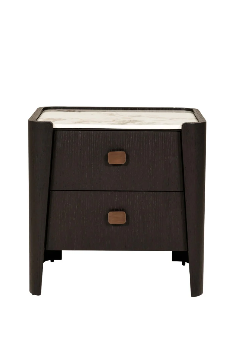 Rhodes 2 Drawer Bedside Table – Ebony with Sintered Stone Top - Image 3