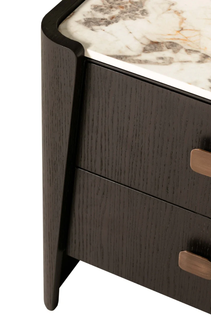 Rhodes 2 Drawer Bedside Table – Ebony with Sintered Stone Top - Image 6