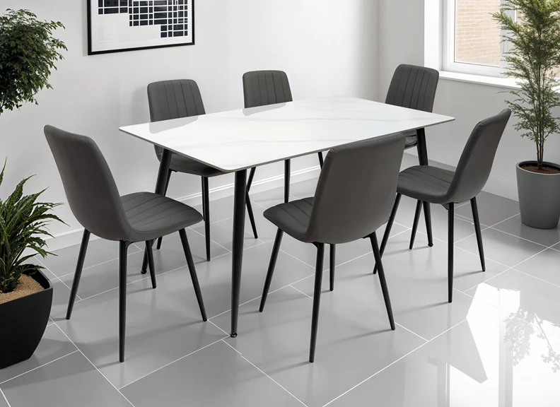 Riga White Dining Tables W/611 Chairs