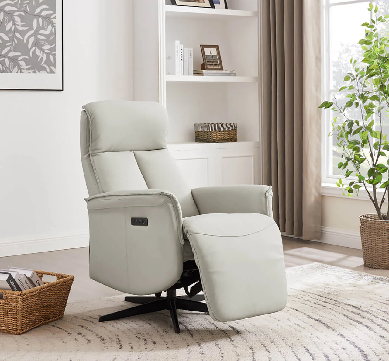 Riya Electric Reclining Accent Chair – Charcoal Fabric with 360° Swivel - Image 12