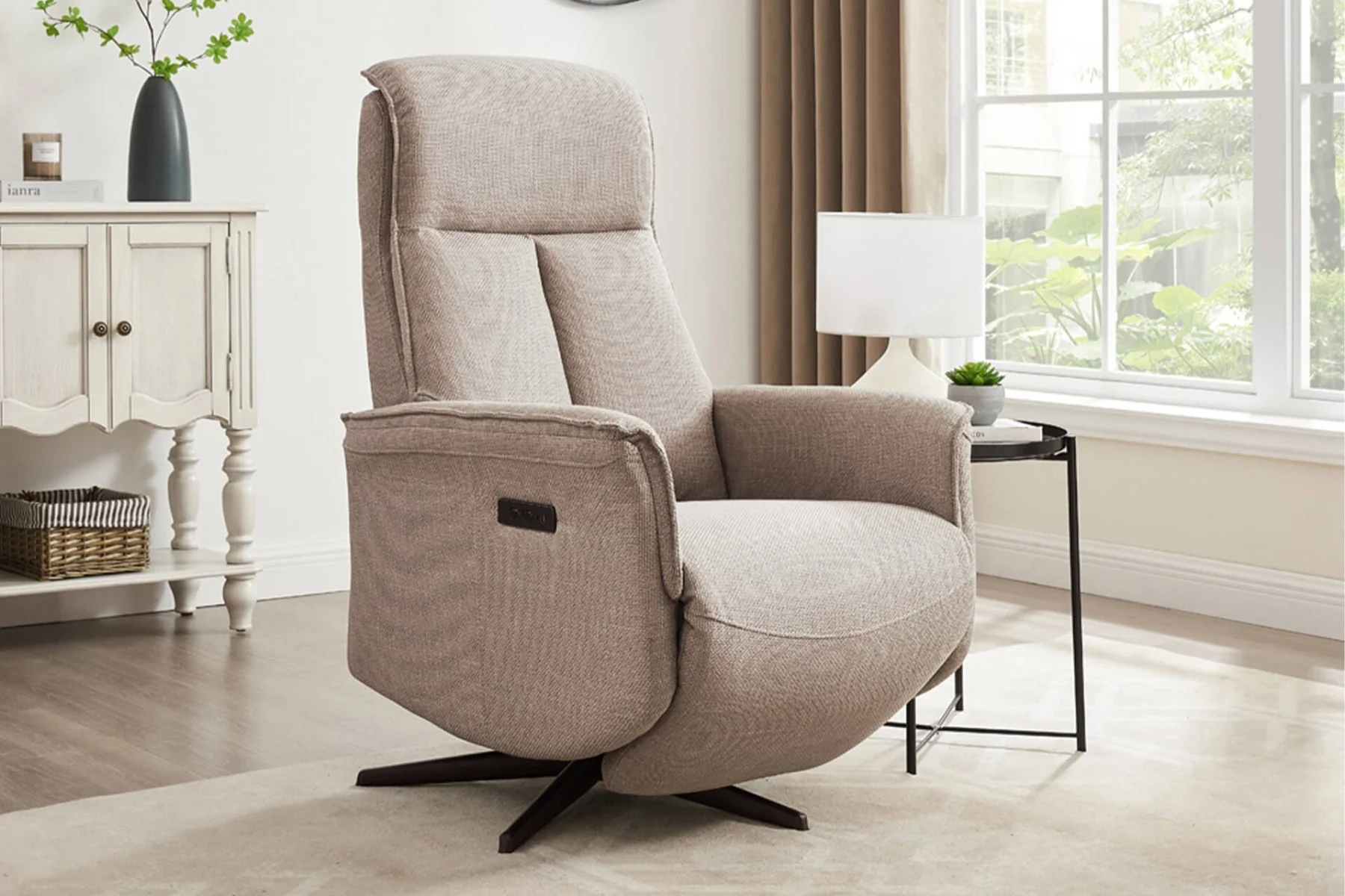 Riya Electric Reclining Accent Chair – Charcoal Fabric with 360° Swivel - Image 5