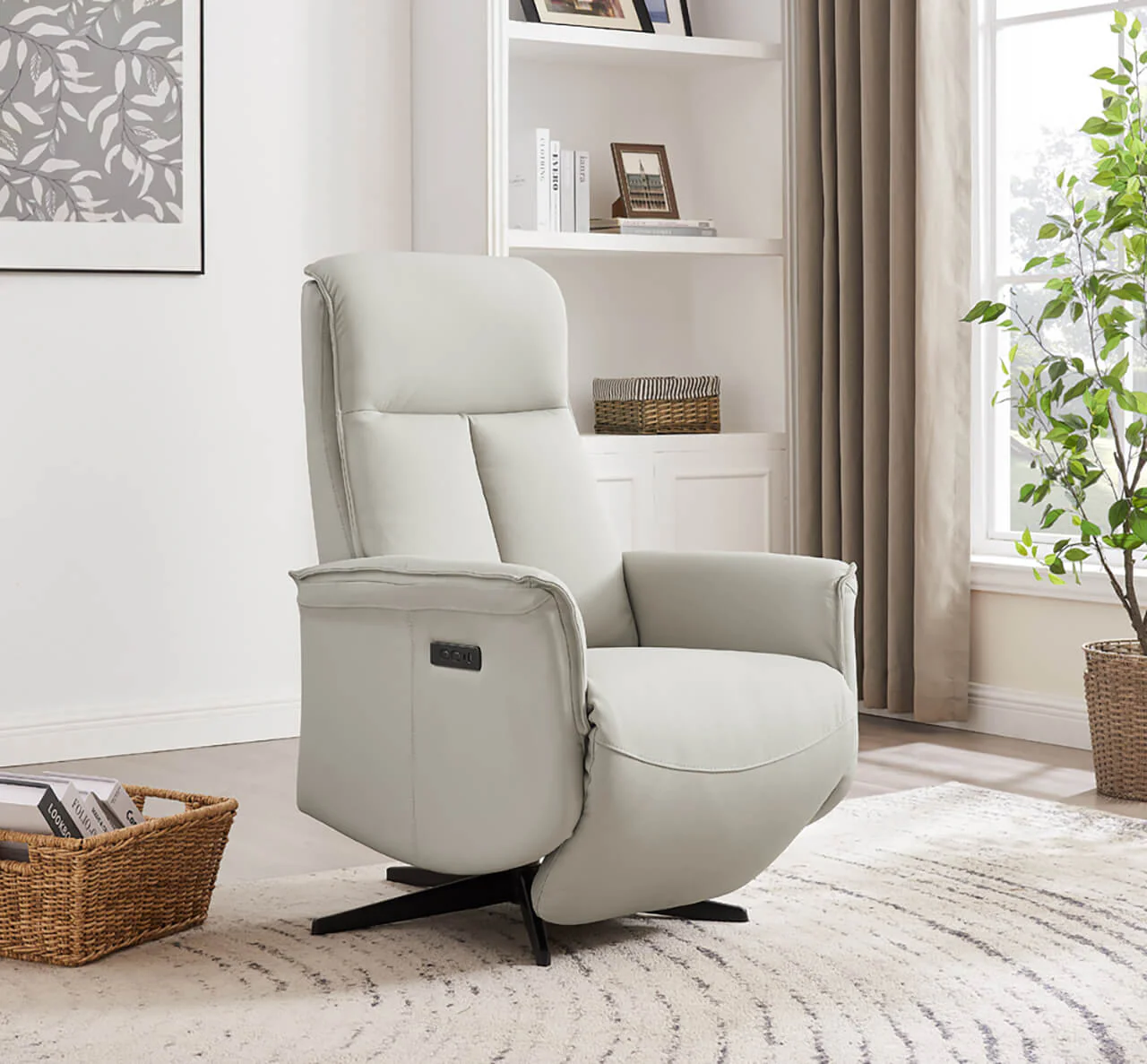 Riya Electric Reclining Accent Chair – Charcoal Fabric with 360° Swivel - Image 7