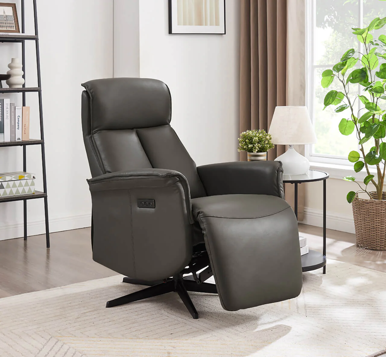 Riya Electric Reclining Accent Chair – Charcoal Fabric with 360° Swivel - Image 9
