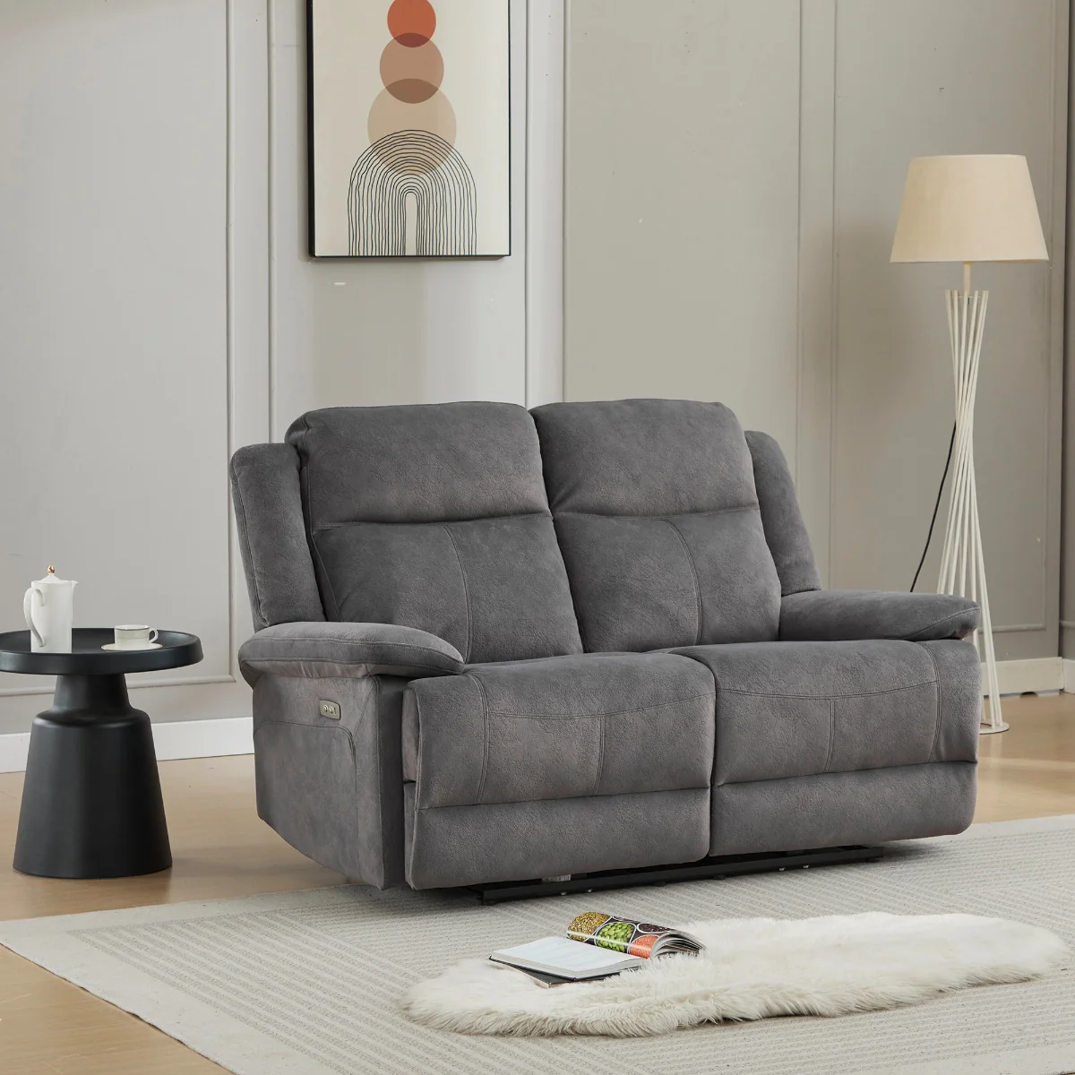 Rockport 2 Seater Electric Recliner – Storm Fabric with USB Port