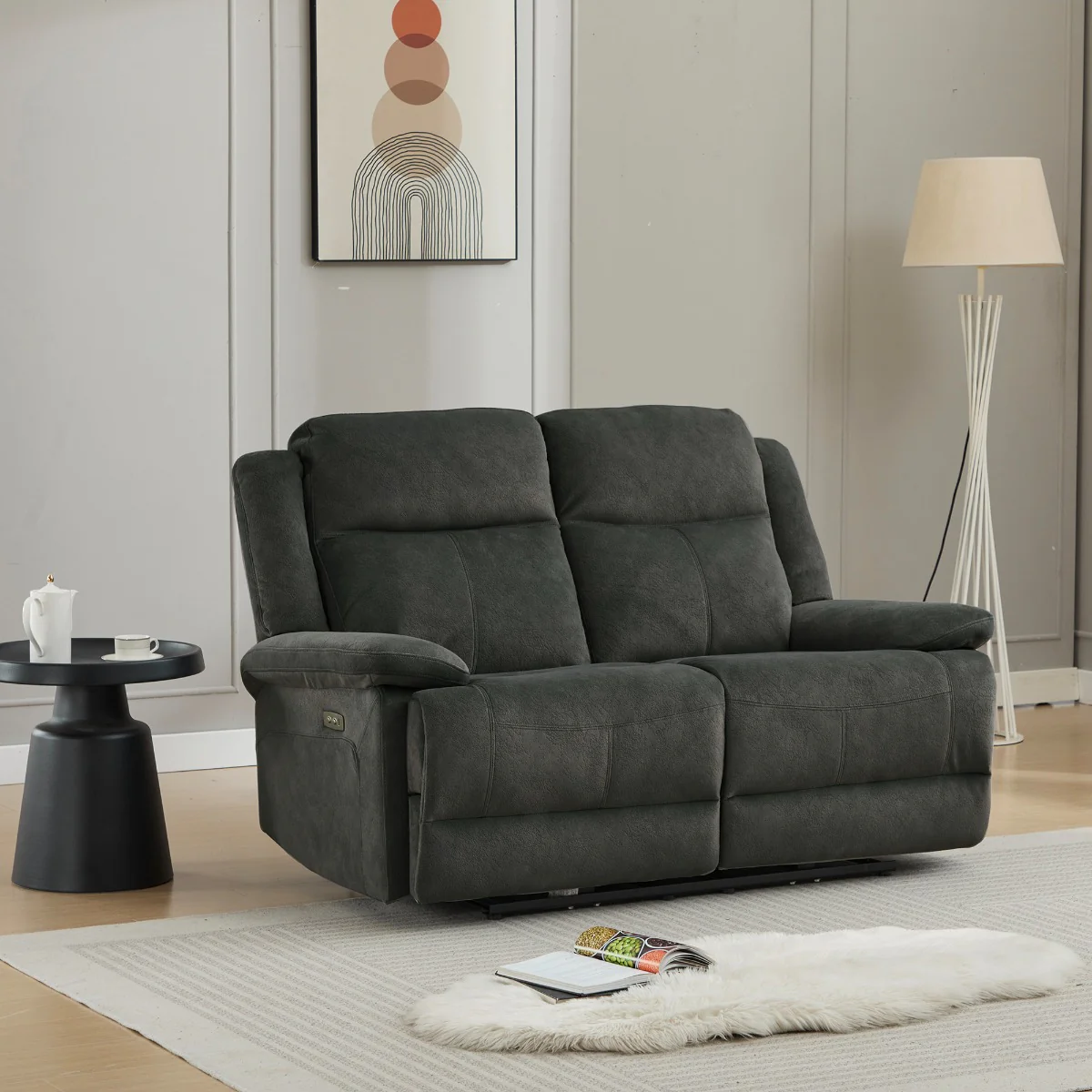 Rockport 2 Seater Electric Recliner – Thunder Soft Touch Fabric with USB Port - Image 2