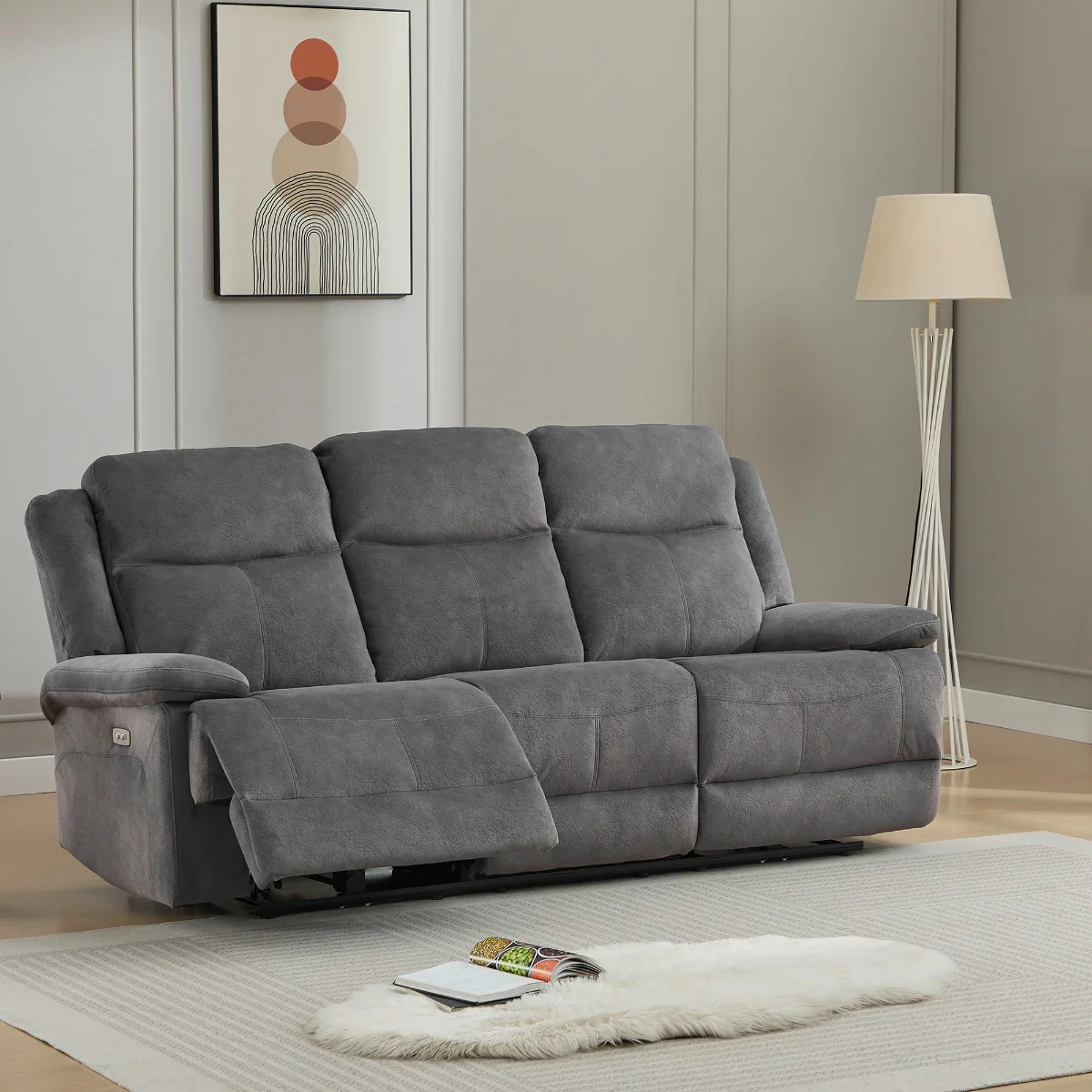 Rockport 3 Seater Electric Recliner – Storm Fabric with USB Port - Image 2