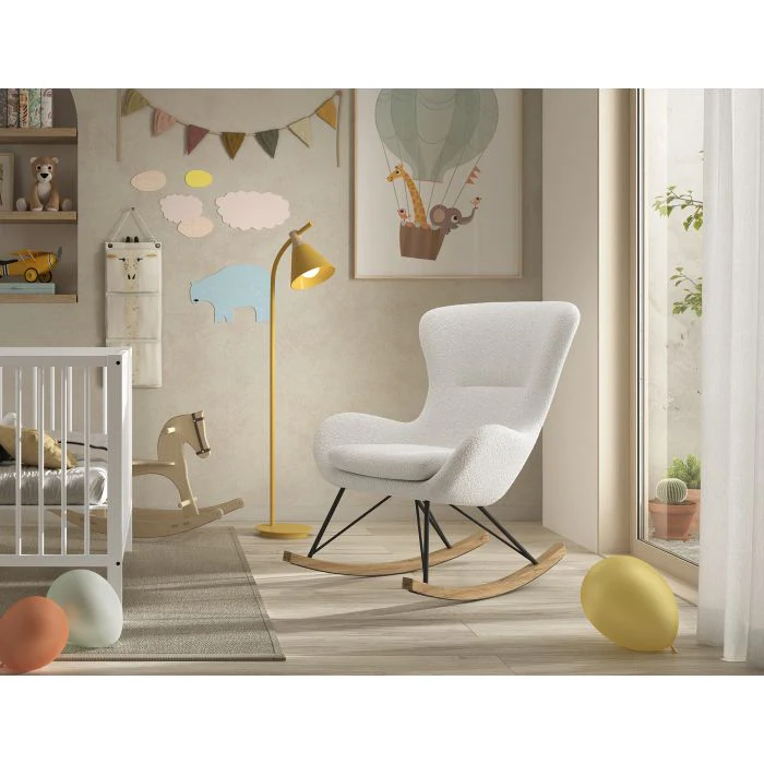 ROCKY Rocking Chair – White Boucle Fabric Ergonomic Design