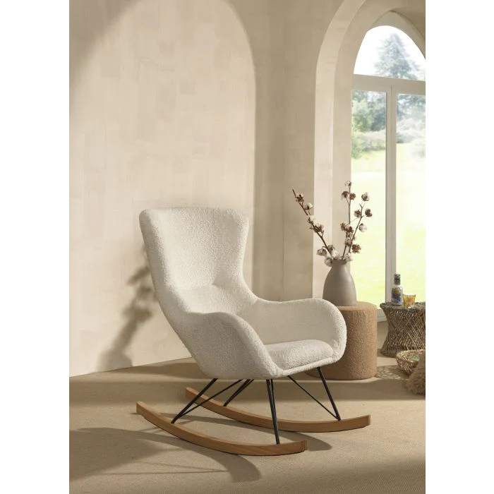 ROCKY Rocking Chair – White Boucle Fabric Ergonomic Design - Image 2