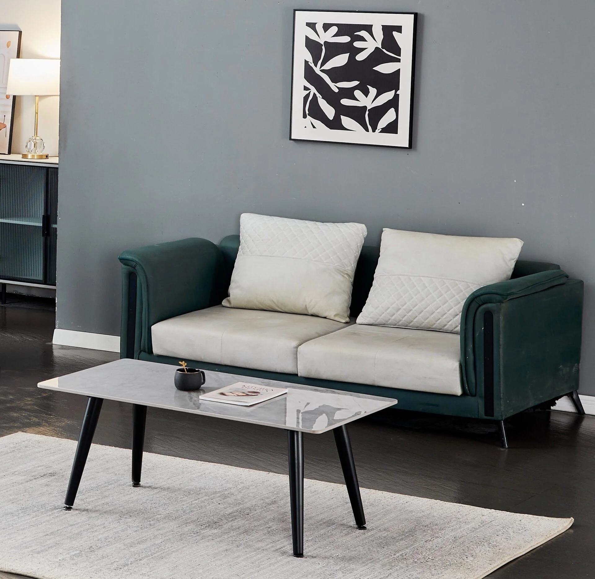 Roma Coffee Table – Grey Sintered Stone Top with Matt Black Legs