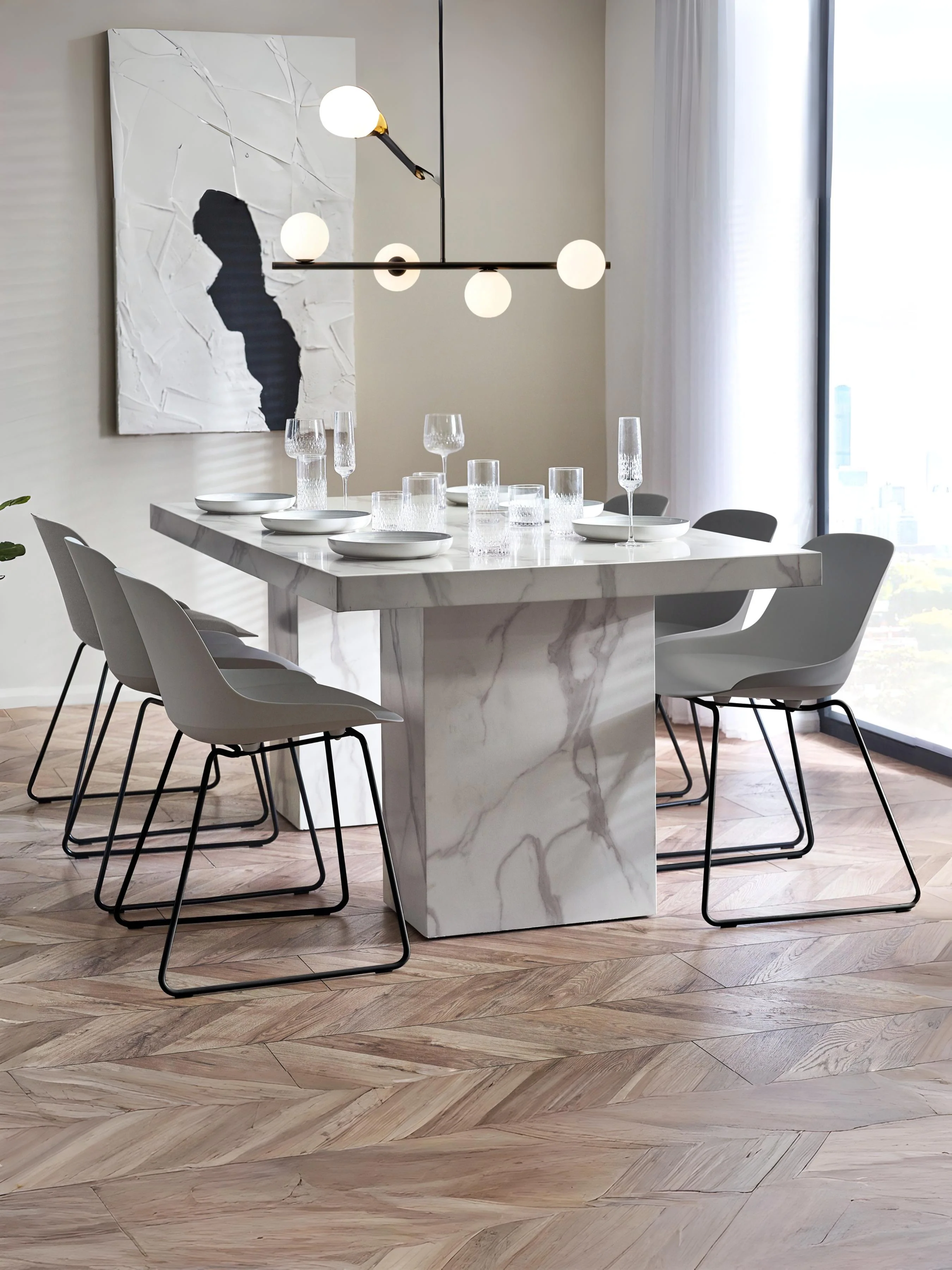 Rome Dining Table – White Marble Effect with Pedestal Legs - Image 2