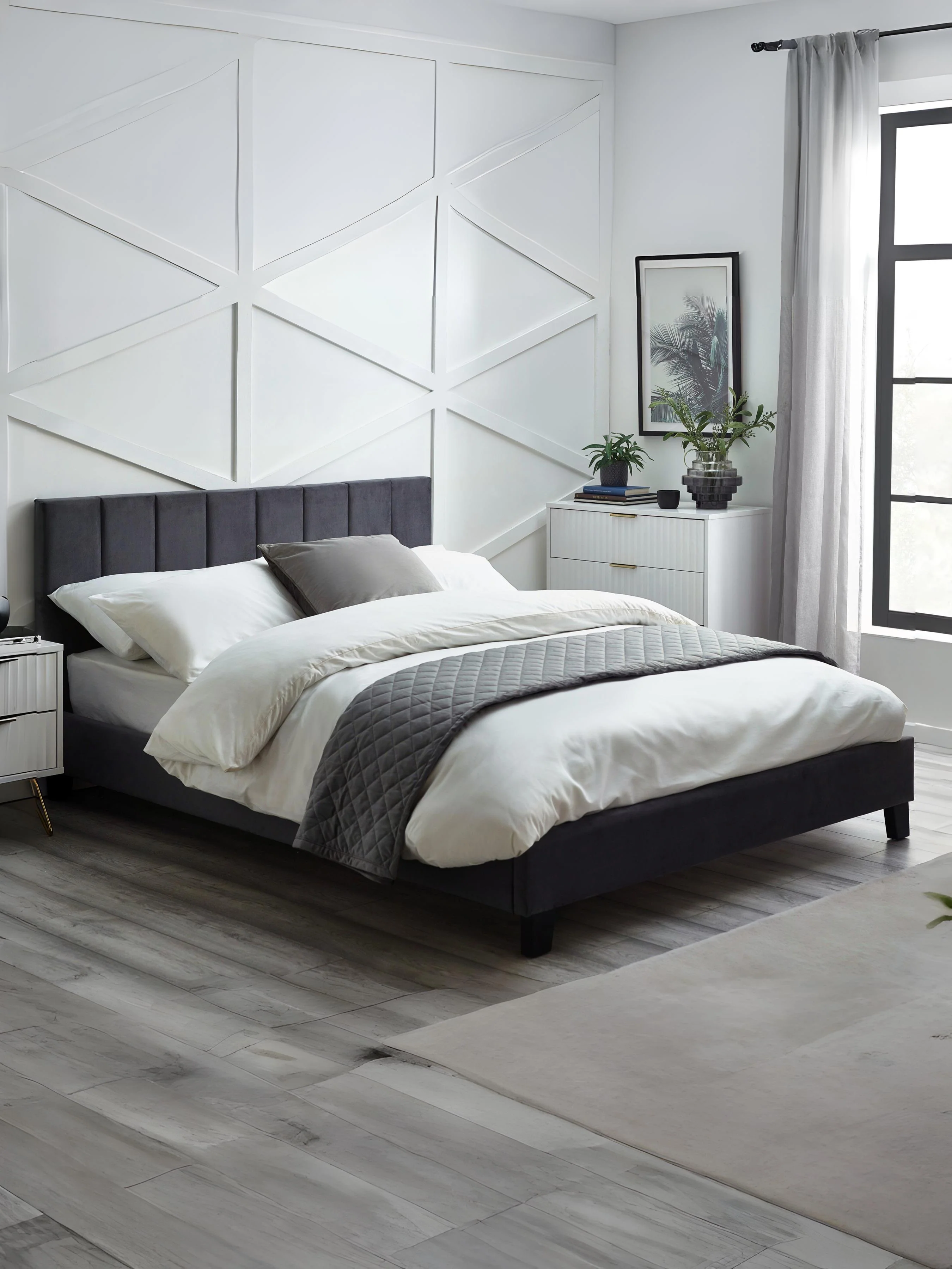 Rosa Grey Velvet Upholstered 150cm King Bed
