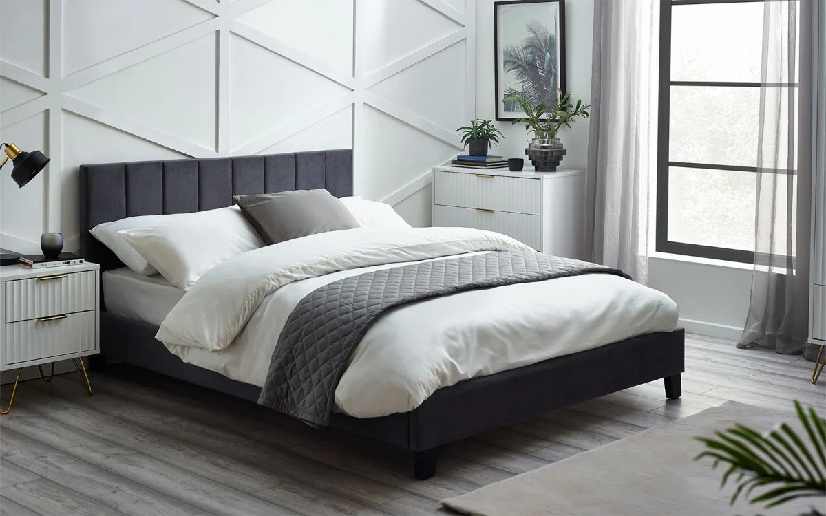 Rosa Velvet Bed In A Box 135cm - Grey
