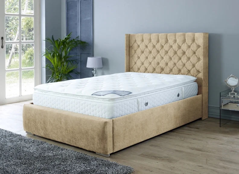 Rosalyn Velvet Bedframe – Upholstered in Naples Fabric with Optional Ottoman Storage - Image 3