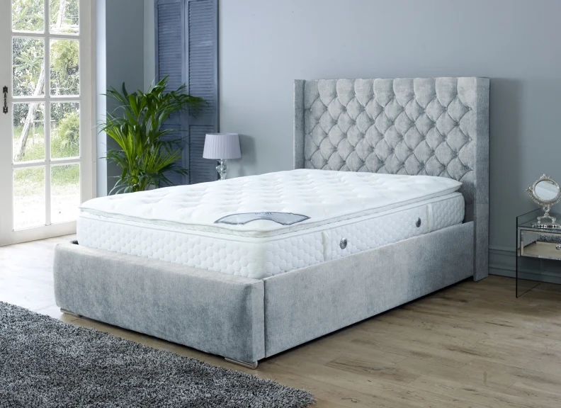 Rosalyn Velvet Bedframe – Upholstered in Naples Fabric with Optional Ottoman Storage - Image 4