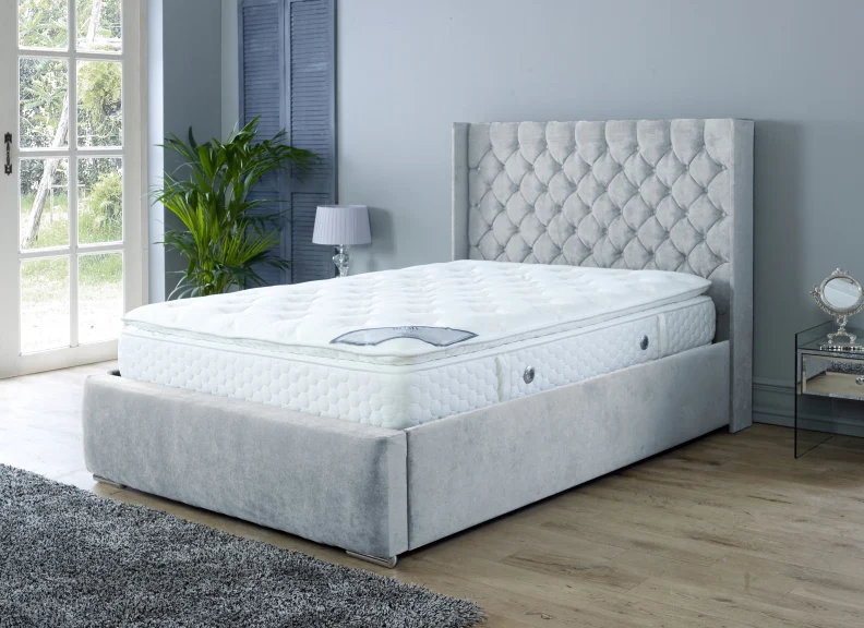 Rosalyn Velvet Bedframe – Upholstered in Naples Fabric with Optional Ottoman Storage - Image 42