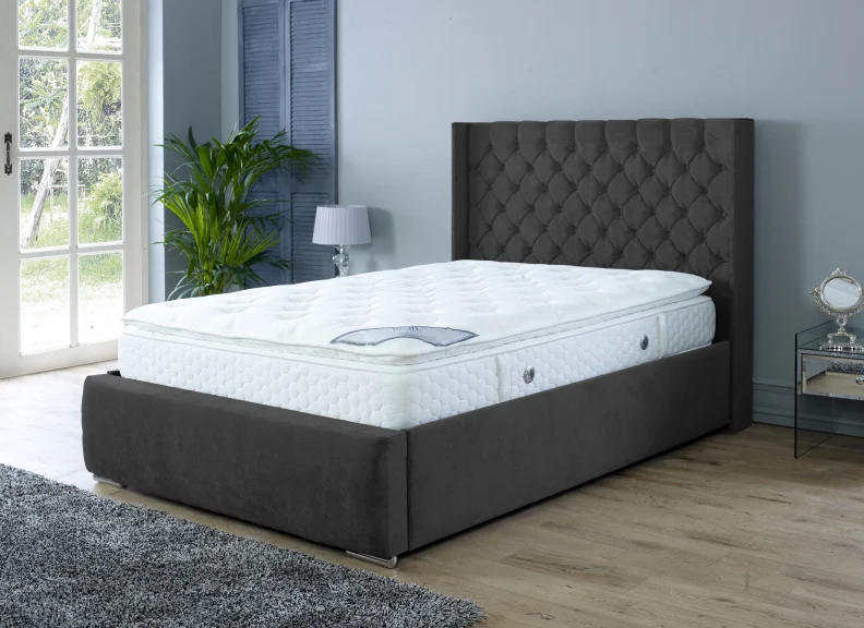 Rosalyn Velvet Bedframe – Upholstered in Naples Fabric with Optional Ottoman Storage - Image 47