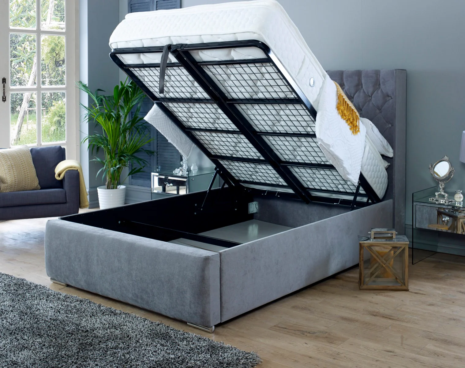 Rosalyn Velvet Bedframe – Upholstered in Naples Fabric with Optional Ottoman Storage - Image 5