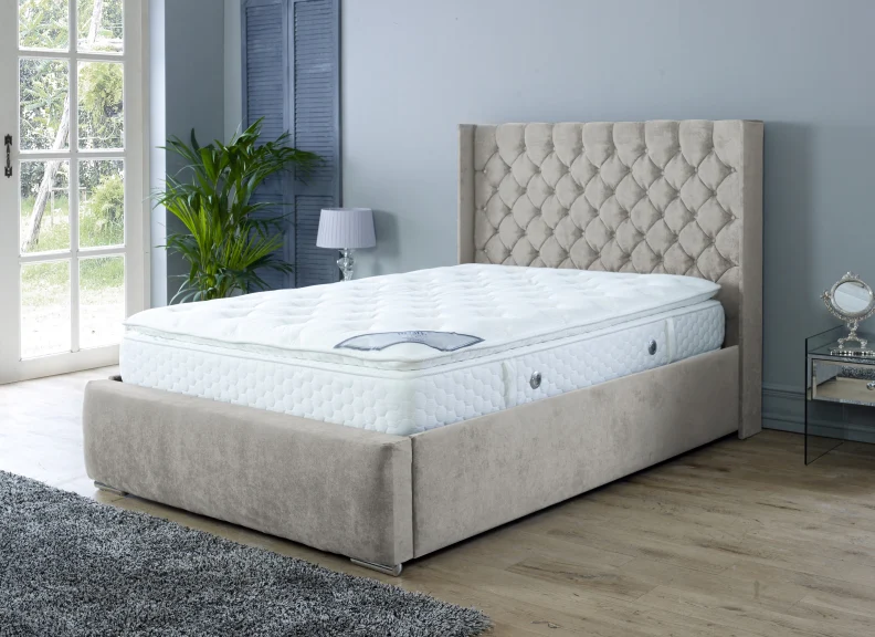 Rosalyn Velvet Bedframe – Upholstered in Naples Fabric with Optional Ottoman Storage - Image 7