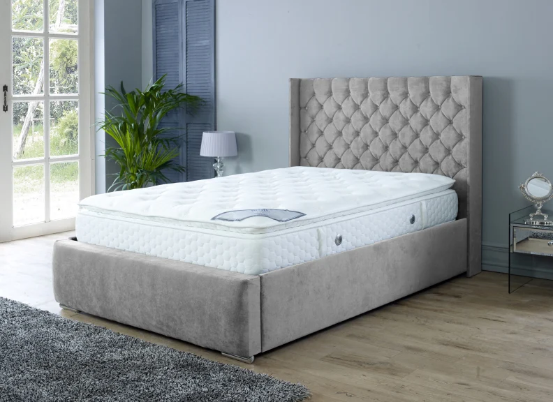 Rosalyn Velvet Bedframe – Upholstered in Naples Fabric with Optional Ottoman Storage - Image 75