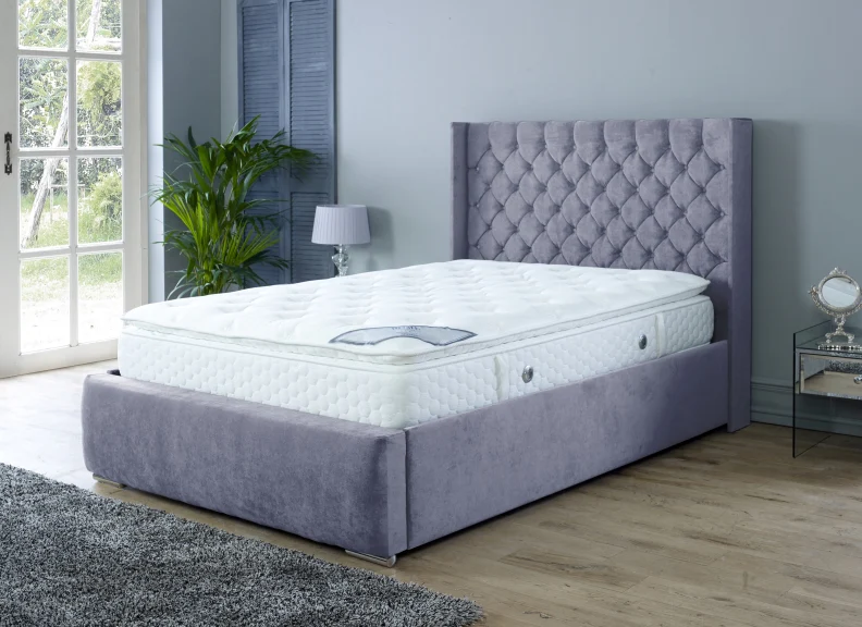 Rosalyn Velvet Bedframe – Upholstered in Naples Fabric with Optional Ottoman Storage - Image 77