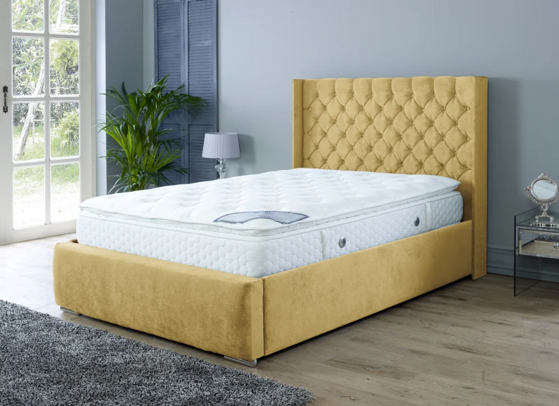 Rosalyn Velvet Bedframe – Upholstered in Naples Fabric with Optional Ottoman Storage - Image 85