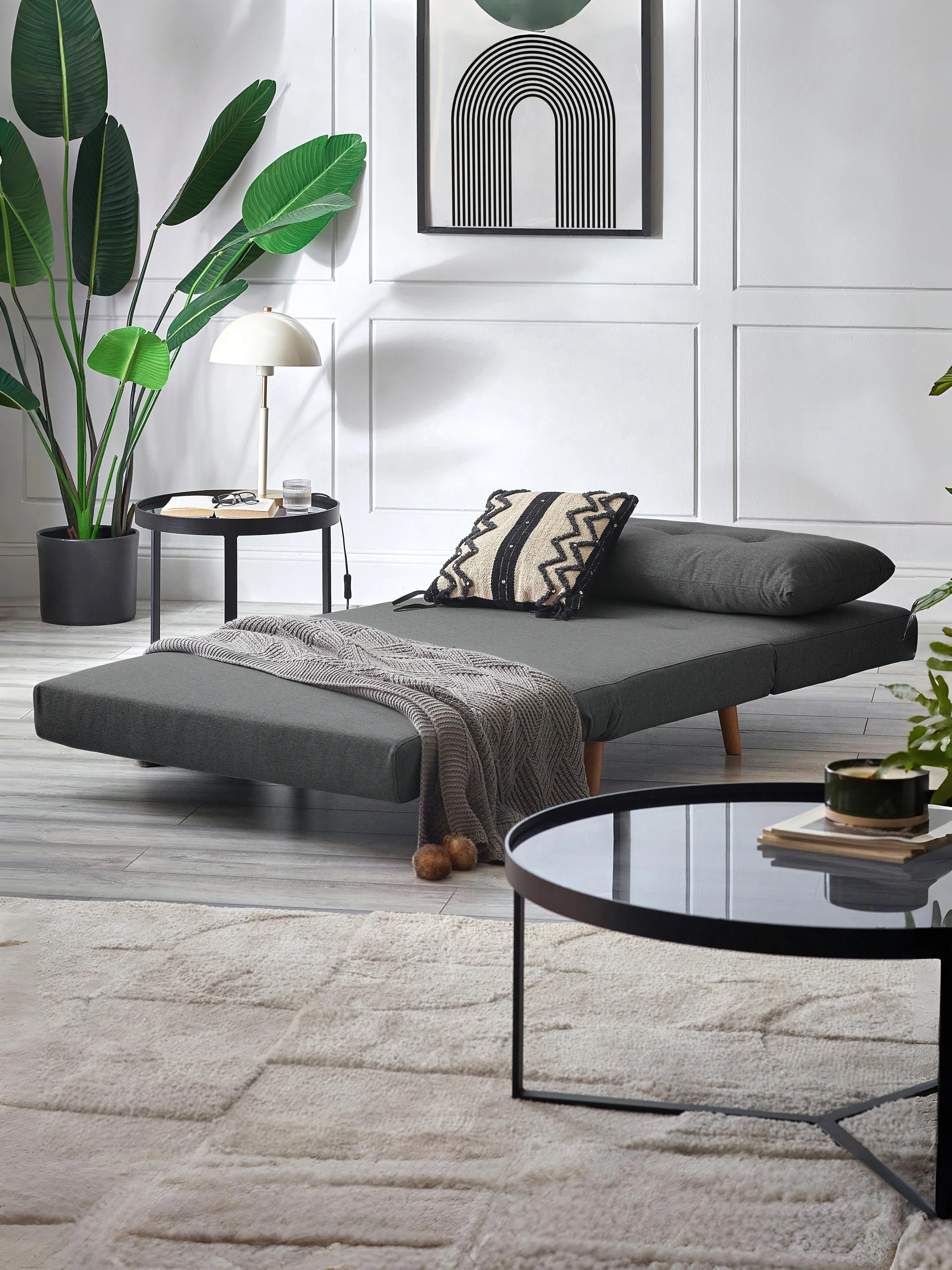 Rowan Single Sofabed – Mid Grey with Button-Tufted Pillow - Image 2