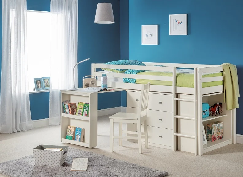 Roxy Sleep Station – Space-Saving Bed with Study Desk and Storage in Stone White