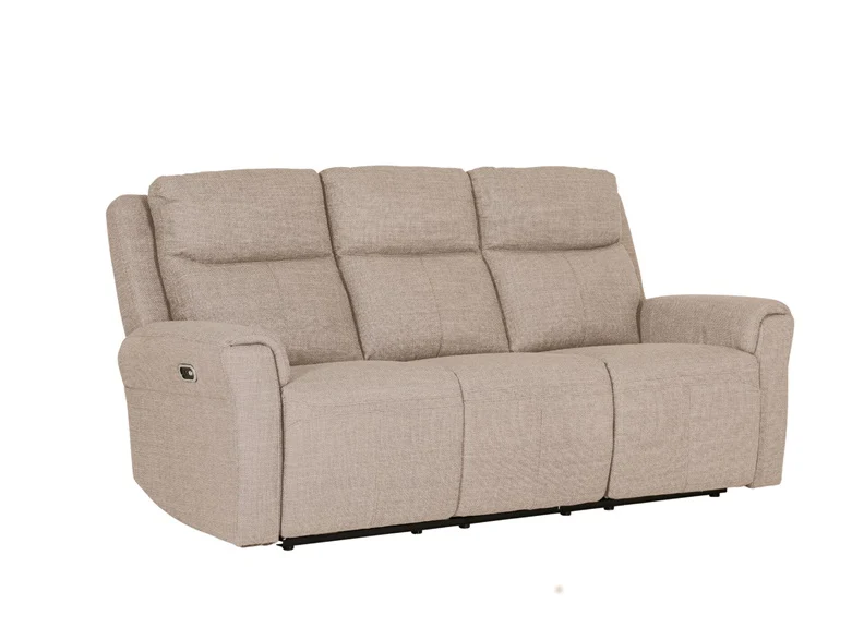 Russo 3 Seat Electric Recliner – Mushroom Fabric with USB Port